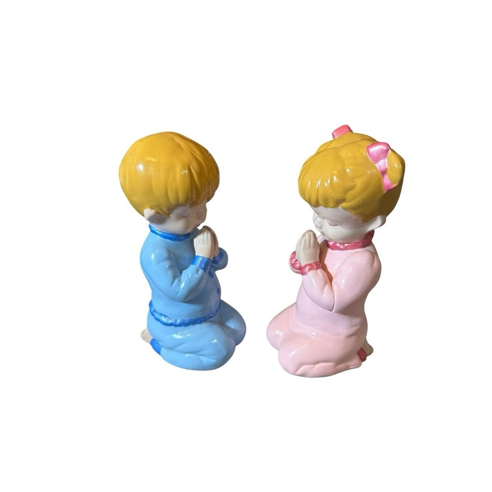 Handpainted Pair of Ceramic‎ Praying Children 6" Figurines